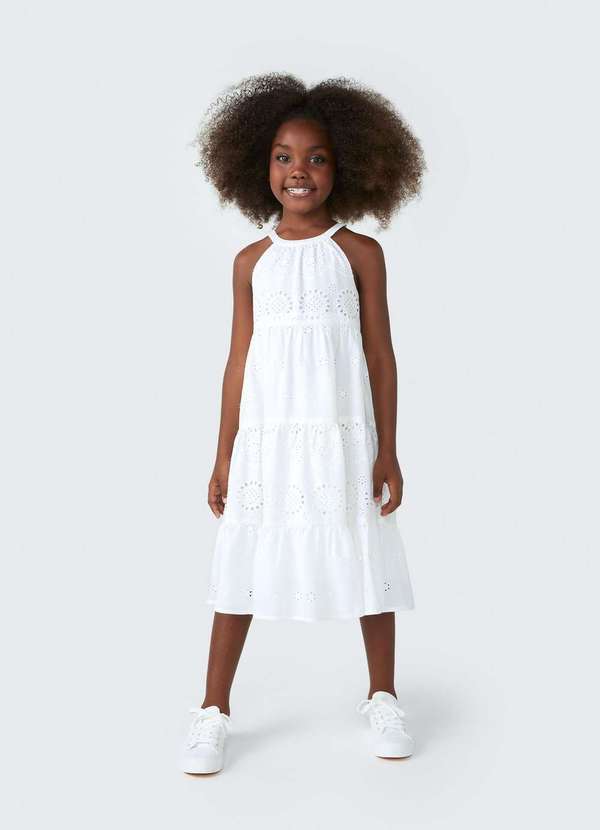Hering - Vestido Midi Infantil com Gola Alta Branco