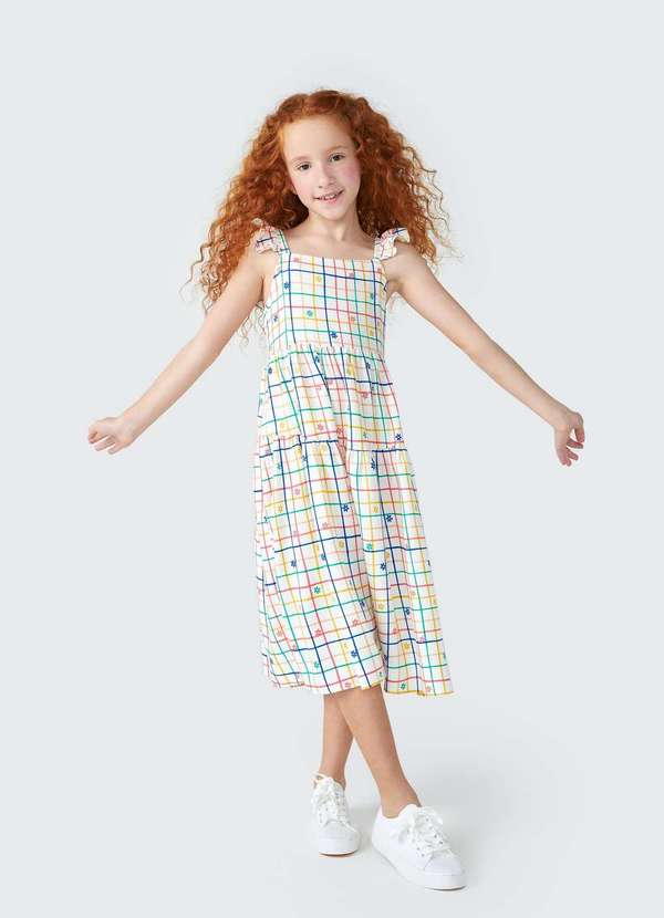 Hering - Vestido Midi Infantil Gode em Tecido Branco