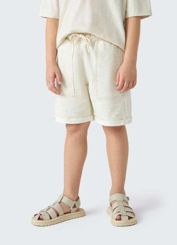 Hering - Bermuda Infantil Menino em Moletinho com Linho Bege