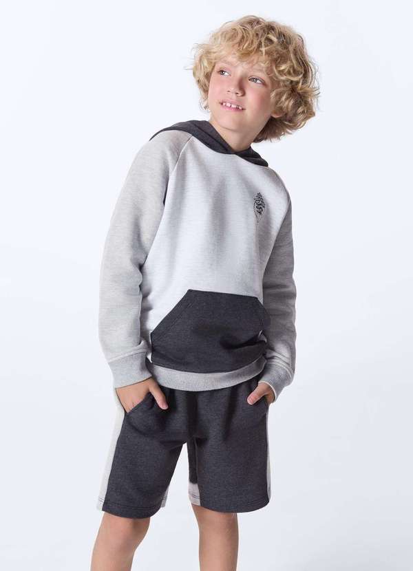Hering - Bermuda Infantil Menino Reta com Recortes Cinza