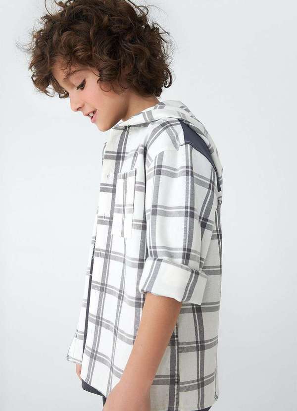 Hering - Camisa Infantil Menino Oversized em Xadrez Branco