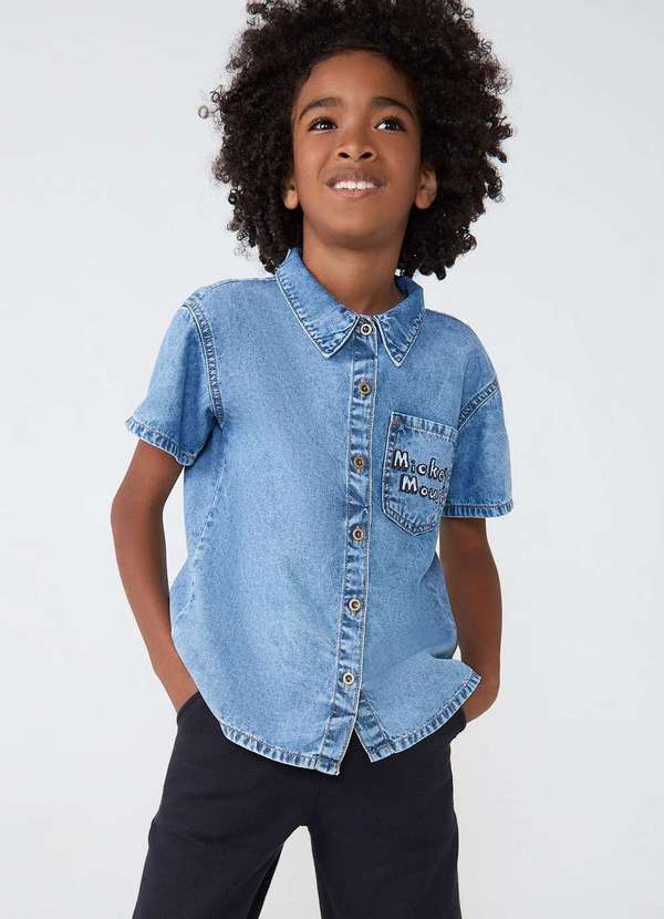 Camisa Jeans Infantil Menino Mickey Azul - Hering Marketplace