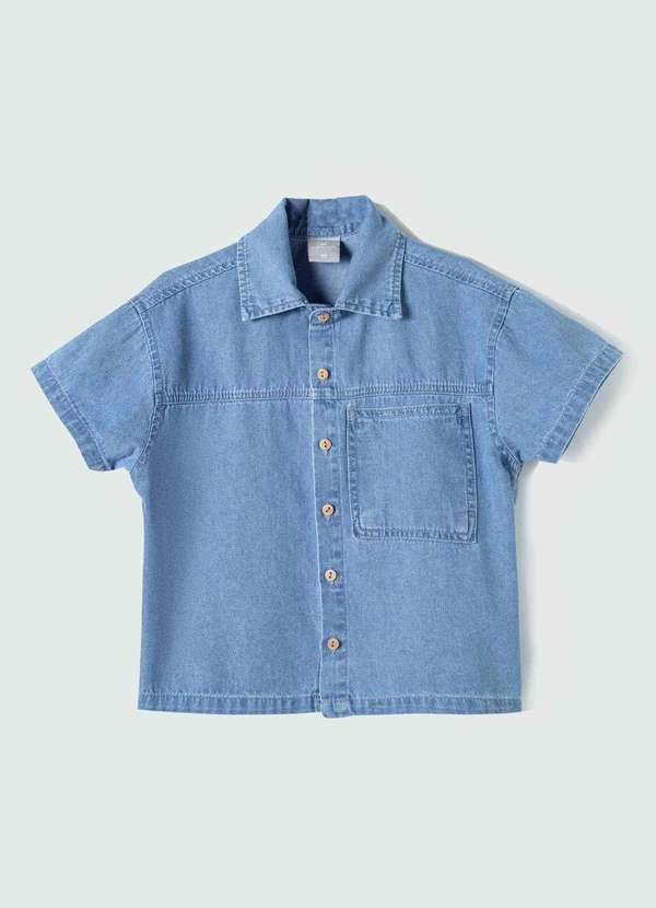 Hering - Camisa Jeans Infantil Menino Toddler Manga Curta Azul