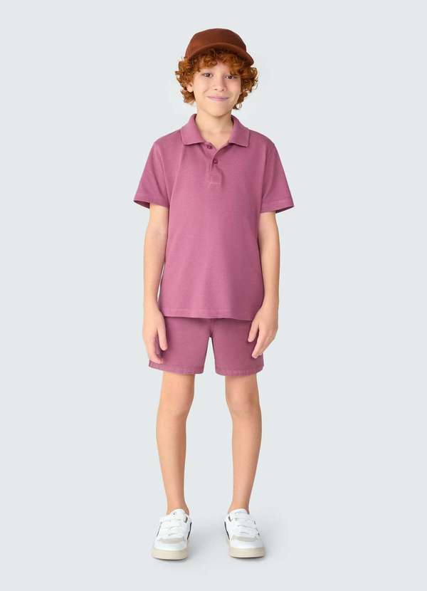 Hering - Camisa Polo Basica Infantil Menino Manga Curta em Piquet Rosa