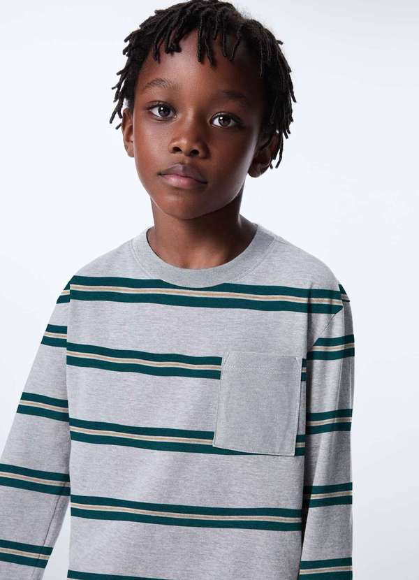 Hering - Camiseta Infantil Menino Comfort em Tecido Fio Tinto Cinza