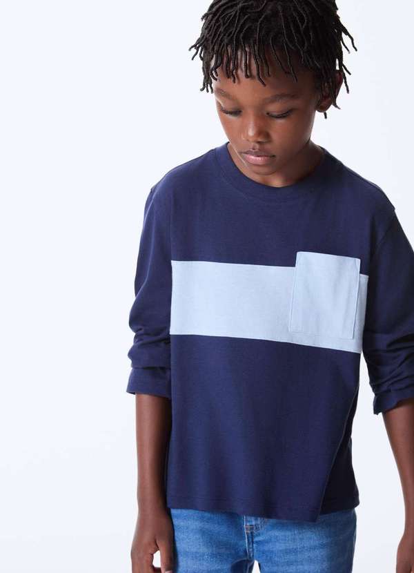 Hering - Camiseta Infantil Menino Comfort Recorte Frontal Azul