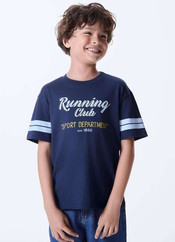 Hering - Camiseta Infantil Menino Oversized Estampada Azul