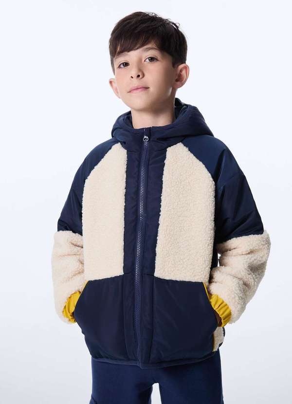 Hering - Jaqueta Infantil Menino Fleece e Nylon com Capuz Azul