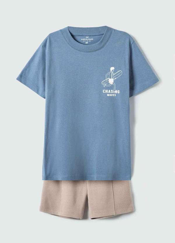 Hering - Conjunto Infantil Menino Curto em Malha Texturizada Azul