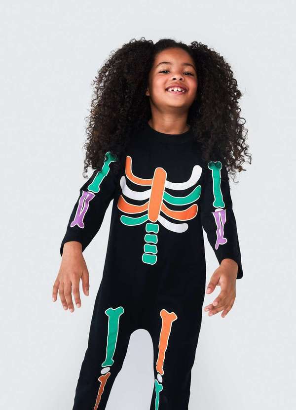 Hering - Macacao Longo Infantil Unissex Esqueleto Preto 2