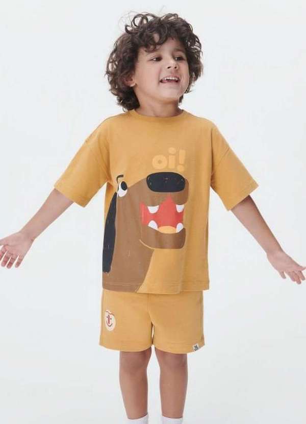 Hering - Shorts Basico Infantil Menino Toddler com Estampa Amarelo