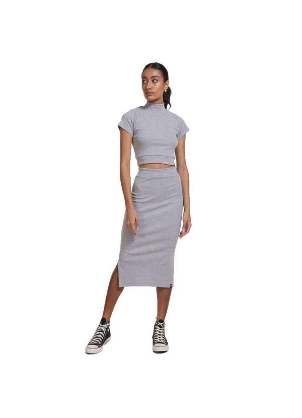 Brohood - Conjunto Cropped e Saia Midi Brohood Canelado Cinza Cinza