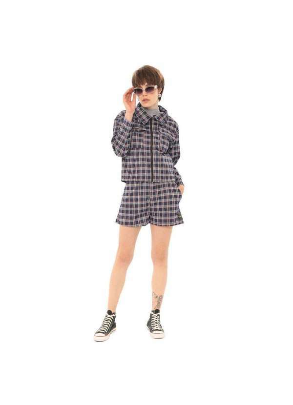 Brohood - Conjunto Jacquard Feminino Brohood Jaqueta e Bermuda Xadrez Azul