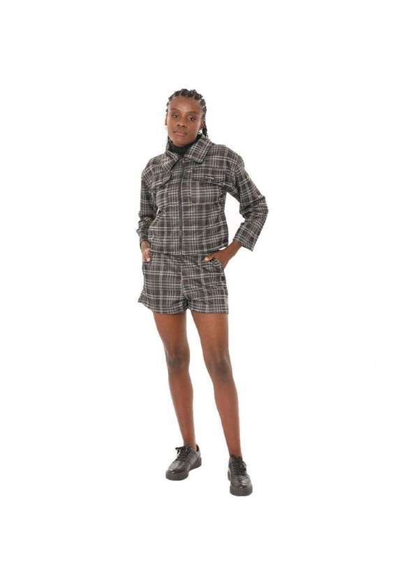 Brohood - Conjunto Jacquard Feminino Brohood Jaqueta e Bermuda Xadrez Preto