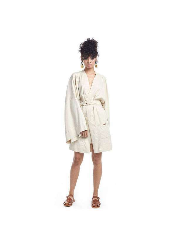 Brohood - Kimono Vestido Amplo em Linho Brohood Off-White Branco