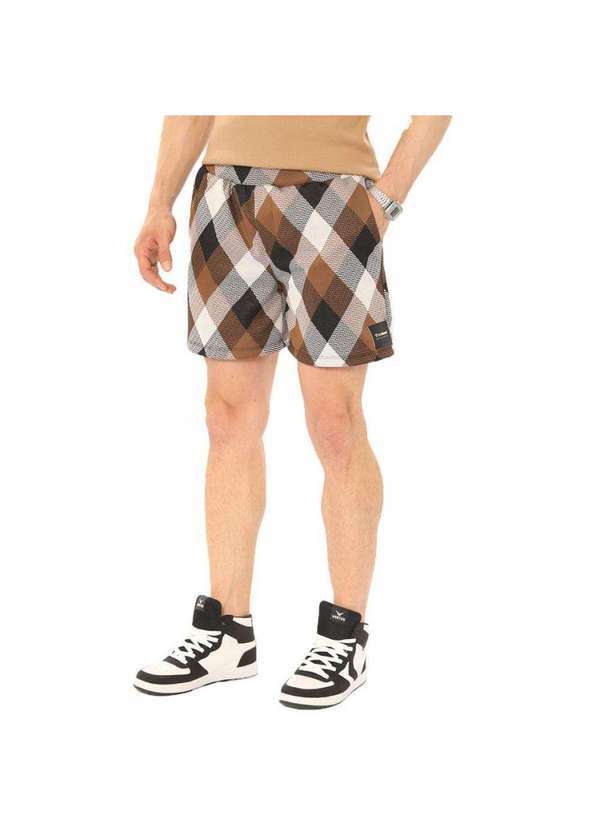 Brohood - Bermuda Masculina Jacquard Brohood Xadrez Marrom Marrom