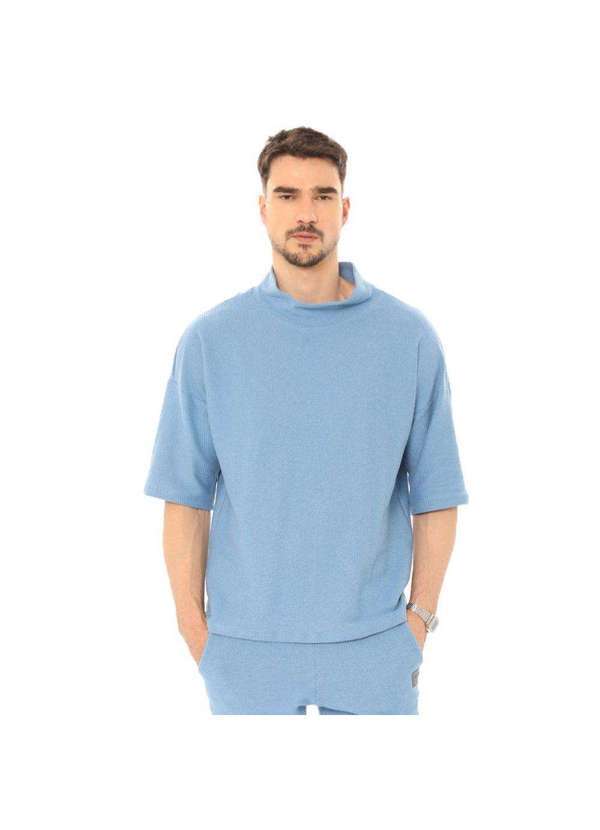 Brohood - Camiseta Oversized Gola Alta Brohood Moletom com Textura Azul Azul