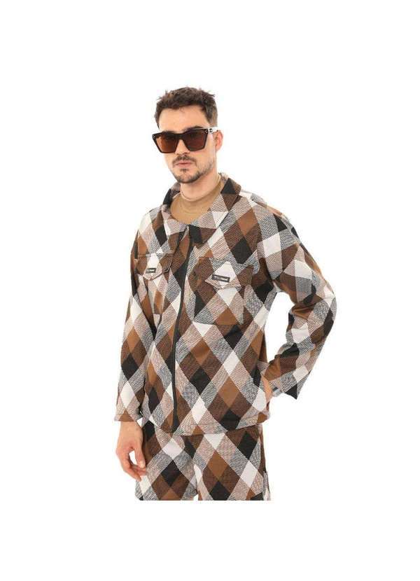 Brohood - Jaqueta Masculina Jacquard Brohood Xadrez Marrom Marrom