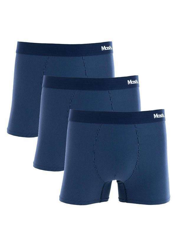 Mash - Kit 3 Cuecas Boxer Mash Microfibra Risca de Giz 045.00 Azul Escuro