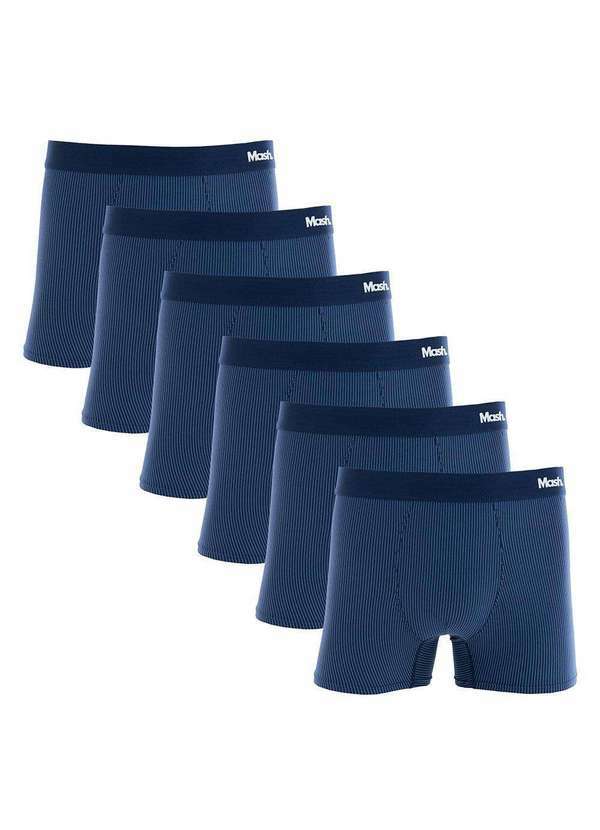 Mash - Kit 6 Cuecas Boxer Mash Microfibra Risca de Giz 045.00 Azul Escuro