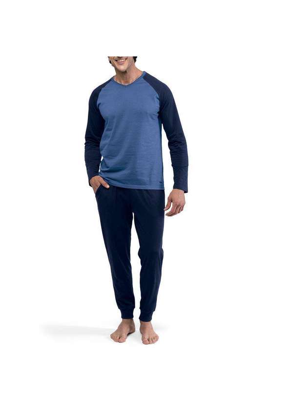 Mash - Pijama Mash Masculino Manga Longa Bolso Azul Jeans Escuro 2