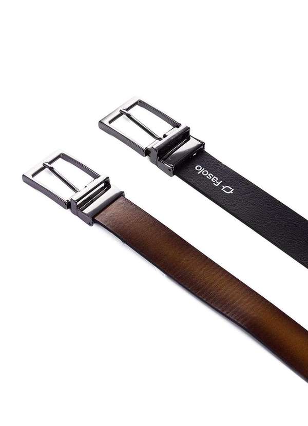 Fasolo - Cinto Dupla Face Fasolo Couro Preto/Caramelo Preto