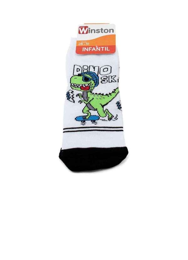 Pixolé - Meia Infantil Winston T-Rex Skate 0350036-010 Branco/Preto Branco