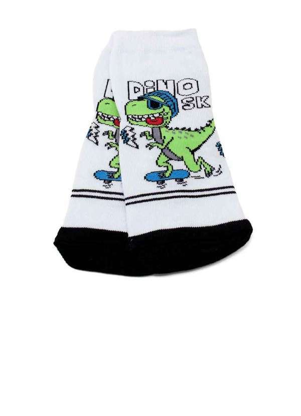 Pixolé - Meia Infantil Winston T-Rex Skate 0350036-010 Branco/Preto Branco 3