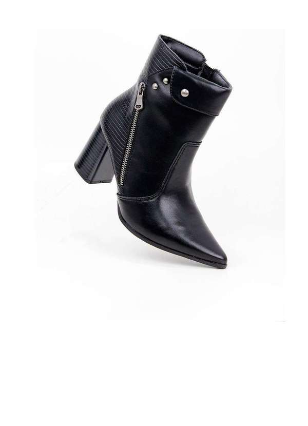 Bota Cano Curto Ramarim Salto Alto Couro Preto Preto Pixole