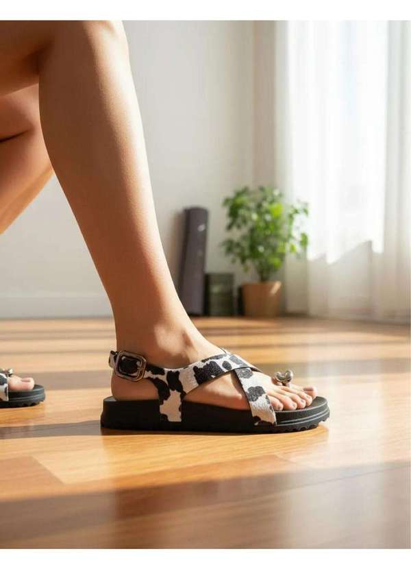 Pixolé - Sandália Flatform Pixolé Animal Print Branco/Preto Branco 2