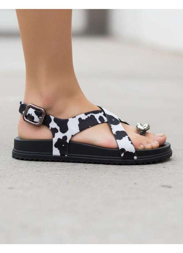 Pixolé - Sandália Flatform Pixolé Animal Print Branco/Preto Branco 3