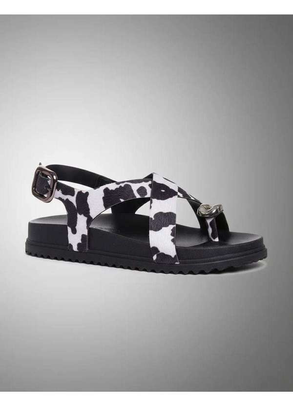 Pixolé - Sandália Flatform Pixolé Animal Print Branco/Preto Branco 7