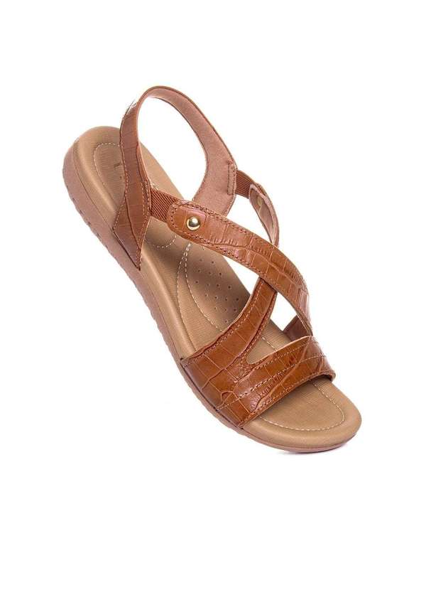 Usaflex - Sandália Papete Usaflex Couro Croco Caramelo Marrom 2