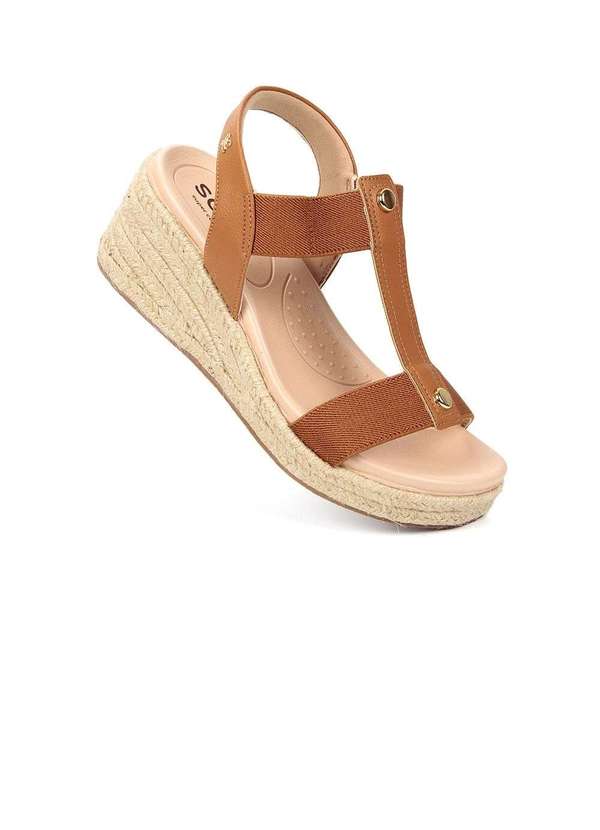 Sandália Anabela Softli Salto Corda Ambar Bege Pixole