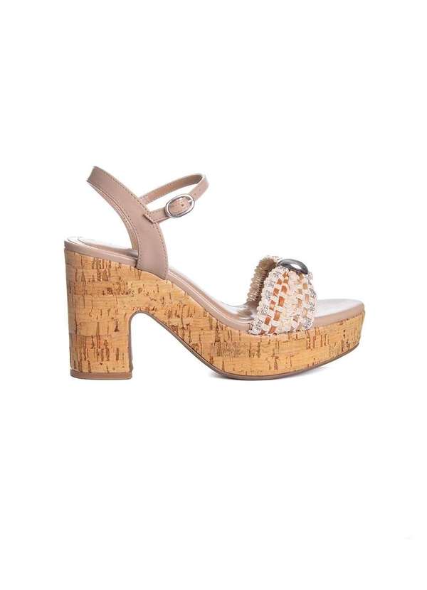 Via Marte - Sandália Anabela Via Marte Salto Alto Natural Bege