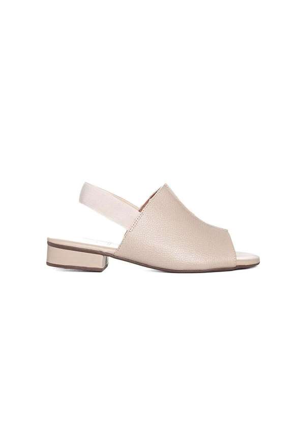 Anne Moraes - Sandália Anne Moraes Salto Baixo Couro. Bege Bege