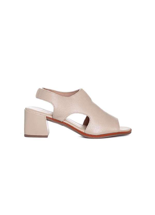 Anne Moraes - Sandália Anne Moraes Salto Bloco Couro Bege Bege 6