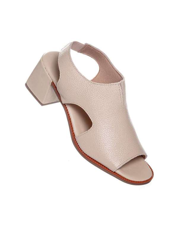 Anne Moraes - Sandália Anne Moraes Salto Bloco Couro Bege Bege 7