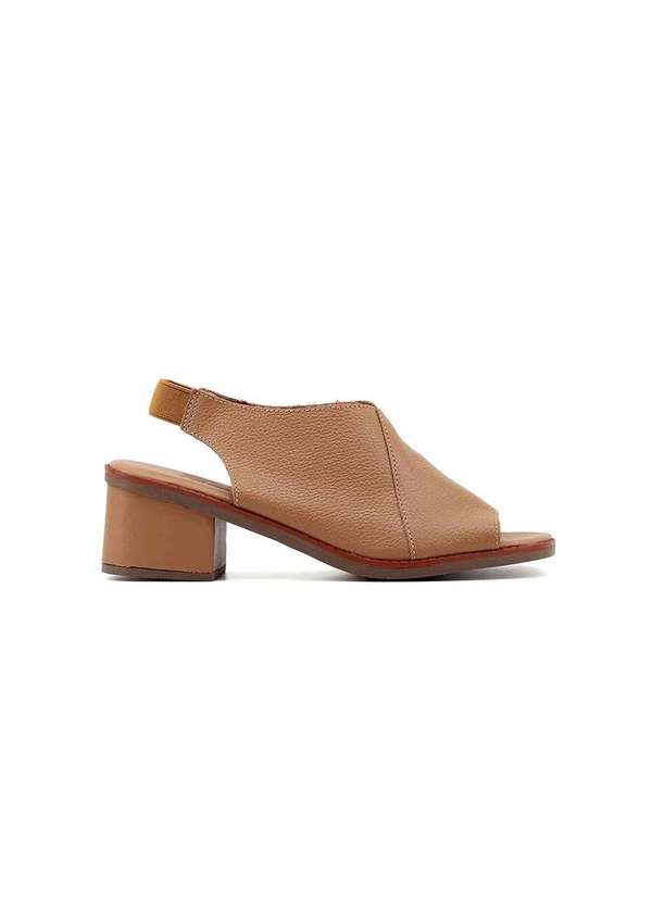 Anne Moraes - Sandália Anne Moraes Salto Médio Couro. Caramelo Amarelo