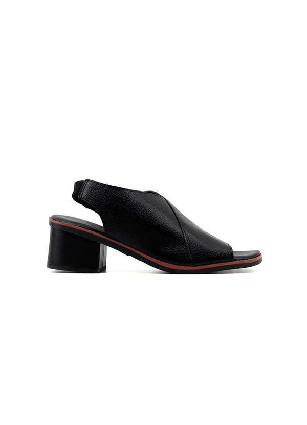 Anne Moraes - Sandália Anne Moraes Salto Médio Couro. Preto Preto