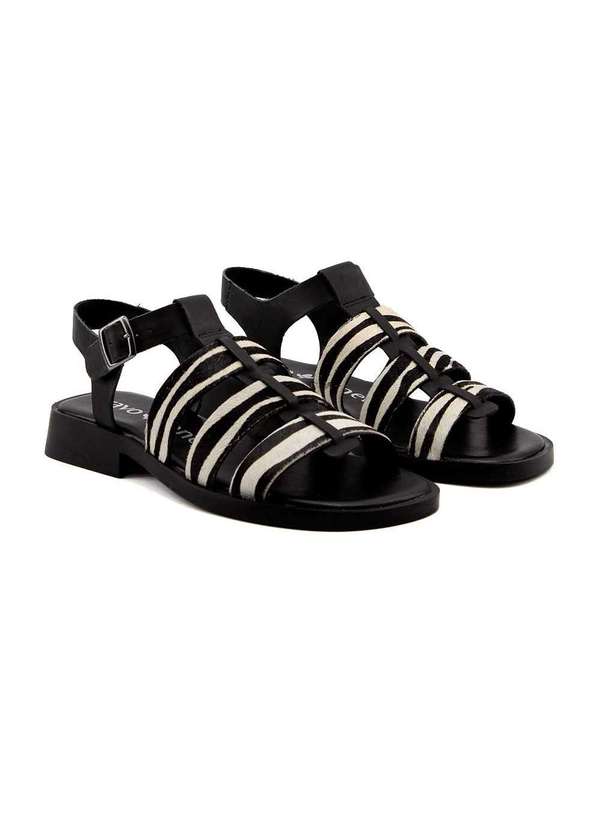 Cravo & Canela - Sandália Cravo e Canela Salto Baixo 1238cc Couro Zebra Preto 3