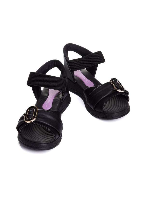 Piccadilly - Sandália Papete Piccadilly Slipfit Anabela. Preto Preto 5