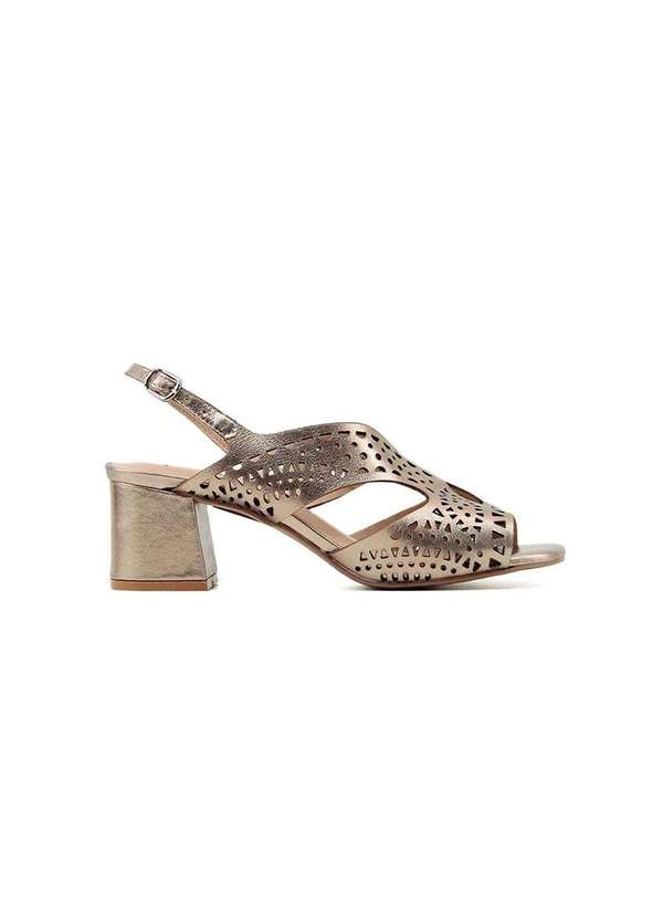 Pixolé - Sandália Pixolé Soft Salto Grosso Couro Prata Velho Prata