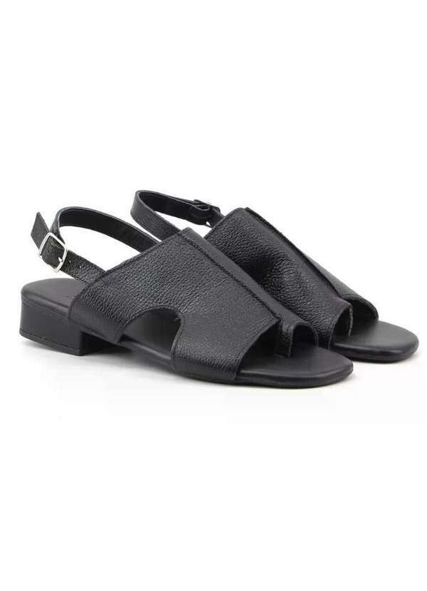 Anne Moraes - Sandália Salto Baixo Anne Moraes 9089 Couro Liso Preto Preto