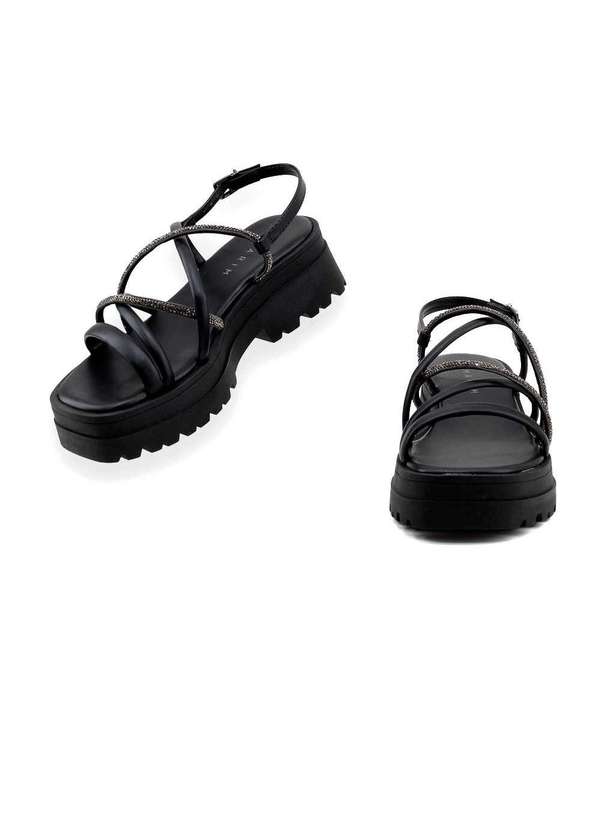 Sandália Ramarim Sandalia Preta Tratorada Salto Grosso Sandália