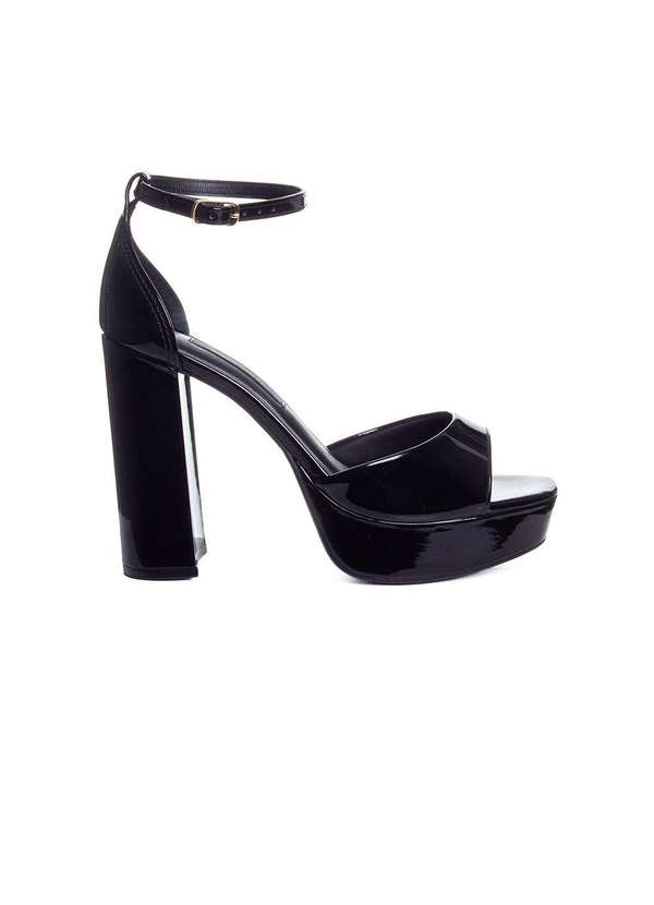 Via Marte - Sandália Via Marte Salto Bloco Alto Preto Preto