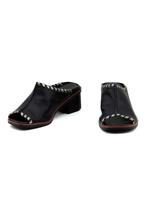 Anne Moraes - Tamanco Anne Moraes Salto Médio Couro. Preto Preto 4