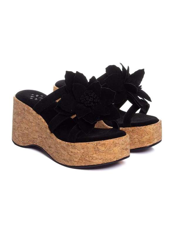 Pixolé - Tamanco Pixolé Anabela Flor Preto Preto 3