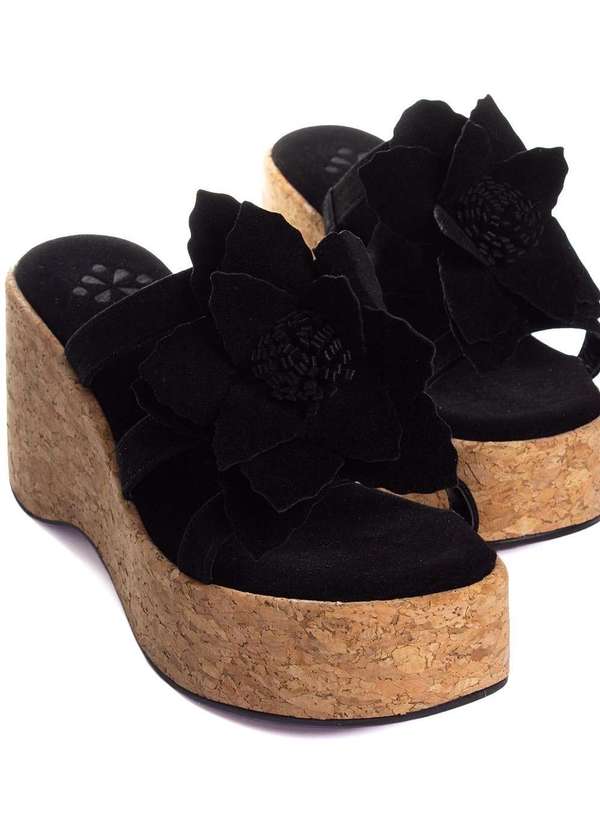 Pixolé - Tamanco Pixolé Anabela Flor Preto Preto 5