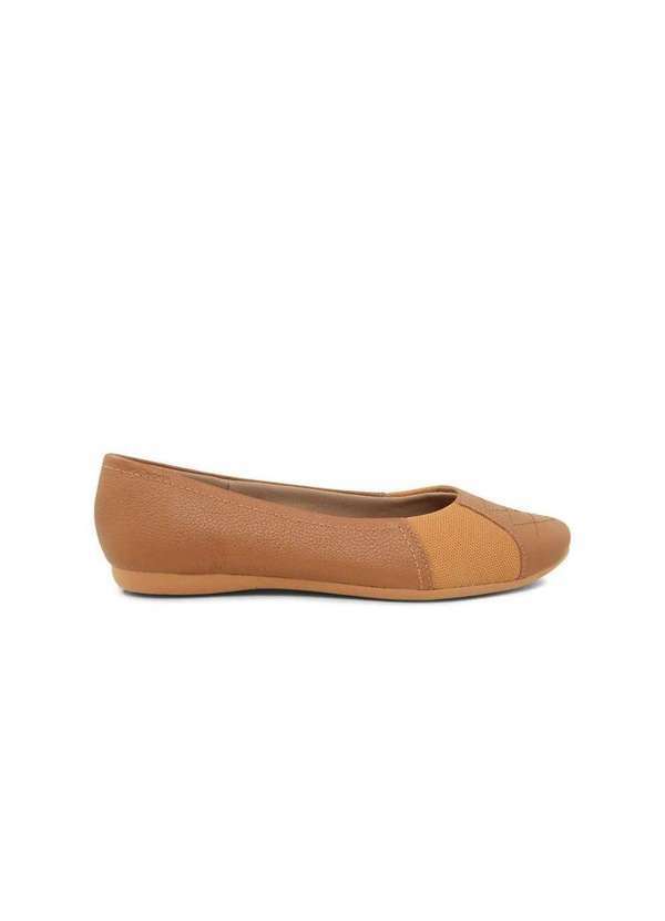 Usaflex - Sapatilha Feminina Usaflex Couro Bico Redondo Bordado Camel Marrom